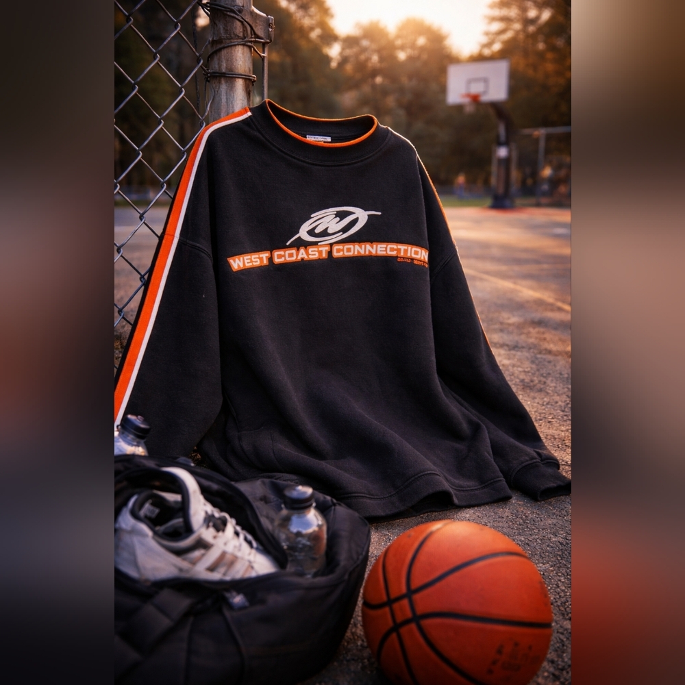 West Coast Connection Black & Orange Streetwear Sweater – Y2K Urban Style